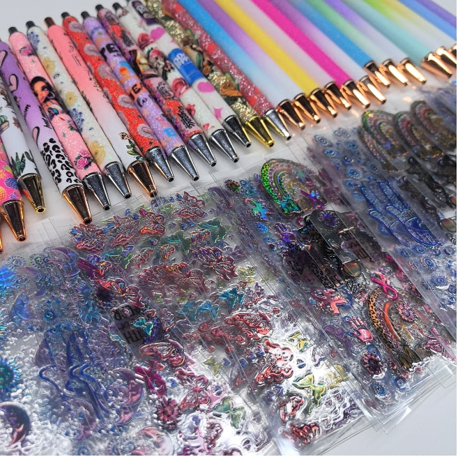 Wholesale Random Holographic Stickers 20/50/100pcs UV DTF Wraps Pen Sticker & Cartoon Random Styles Bookmark Stickers for Crafts Wraps